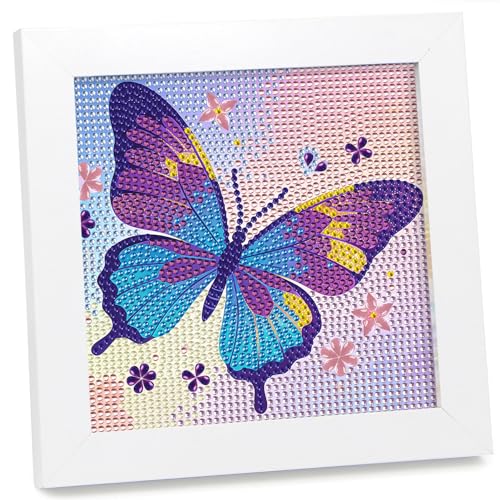 geesfayan Diamond Art Kits for Kids,6 Inch DIY Gem Art Painting with 7 Inch Frame, Complete Starter Kit for Beginners, Creative Arts & Crafts Gift for Girls & Boys (Butterfly) - color: Butterfly