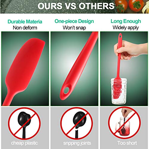 Patelai 2 Pieces 2 Pcs Silicone Jar Spatula Long Handle Scraper, Red, Black | Non-stick Rubber Heat Resistant Spatula Silicone Scraper for Jars, Smoothies, Blenders Cooking Baking Stirring Mixing Tools - color: Red, Black