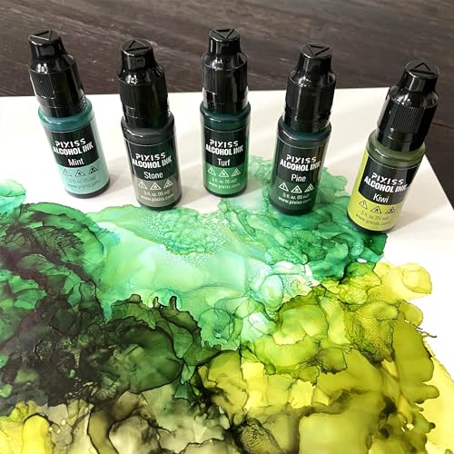 Pixiss Green Alcohol Ink Set - 5 Shades of Highly Saturated Alcohol Ink for Epoxy Resin Supplies, Yupo Paper, Tumblers, Coasters - Resin Colorant for Epoxy Resin and Resin Art Supplies - color: Greens