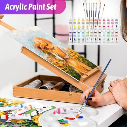 iBayam 195PCS Art Supplies Kit, Sketch Book, Acrylic Pad, Watercolor Pad | Painting, Drawing & Art Supplies for Kids Teens Girls Boys Adult, 195-Pack Deluxe Artist Gift Wooden Case with A4 Canvases - color: Blue