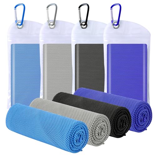 4 Packs Cooling Towels for Neck and Face(40"x 12"), Cool Sweat Towels for Hot Weather, Cooling Rag, Lightweight Soft Breathable Towels for Yoga, Sport, Workout, Running, Gym, Camping, Fitness - color: Blue/Gray/Black/Royal Blue