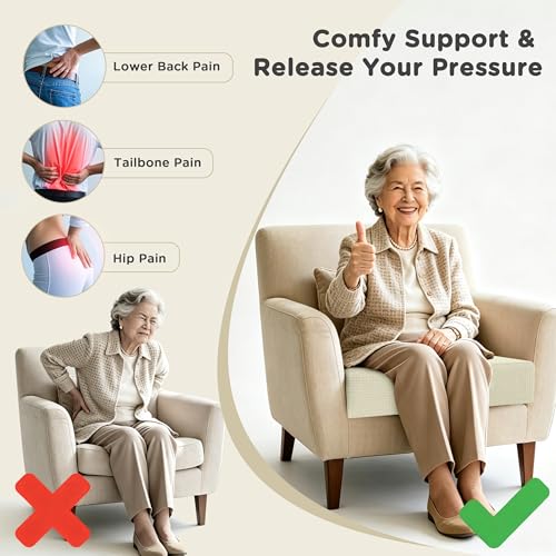 AddGrace High Density Recliner Cushion for Elderly 20x20in Beige - color: Beige