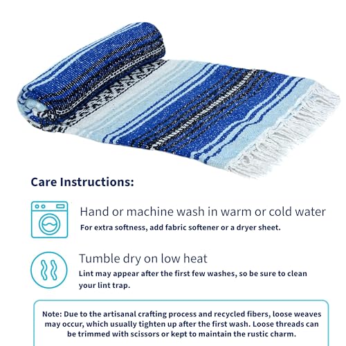 La Montana Bulk Falsa Mexican Blanket, 4 Pack, Cobalt Blue/Light Blue/White - color: Cobalt Blue/Light Blue/White