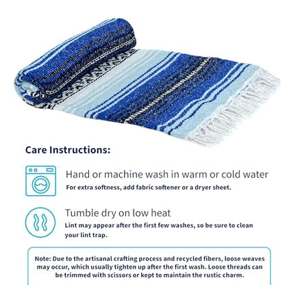 La Montana Bulk Falsa Mexican Blanket, 4 Pack, Cobalt Blue/Light Blue/White - color: Cobalt Blue/Light Blue/White
