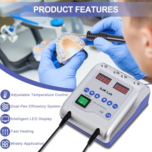 Dental Electric Wax Carver, Dual-Pen Wax Carving Pen Knife with 6 Wax Tips | Dual Digital Display, 122–392°F Adjustable Temperature, for Dental Lab Equipment, Dentist Waxing, Jewelry Wax Work & Modeling