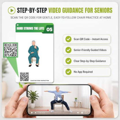 POCAZONE Chair Tai Chi for Seniors Over 60, 46 Exercise Cards & Video Guide - color: Chair Tai Chi