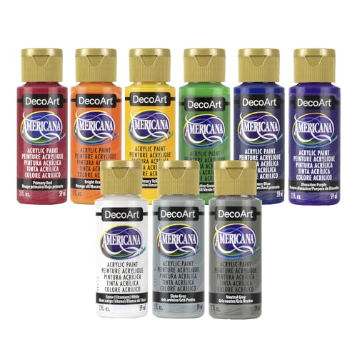 DecoArt Americana Acrylic Paint Set – Color Wheel & Color Theory Collection, 9 Bottles (2 fl oz) – Art and Craft Acrylic Paints for Canvas, Wood, and More - color: Multi - Color Wheel, size: 2 Fl Oz (Pack of 9)