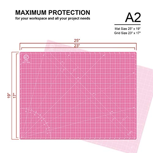 KC GLOBAL A2 (24"x18") Self-Healing Cutting Mat (Pink) - Sturdy, Reversible, Eco-Friendly, Non-Slip. Premium Desk Mat for Crafters, Quilters, and Hobbyist - color: Pink, size: 24"L x 18"W