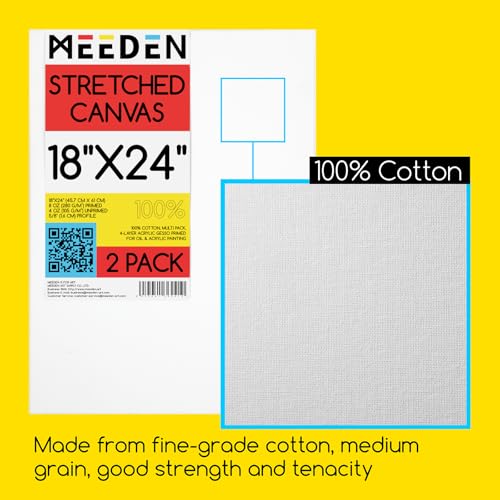 MEEDEN Stretched Canvas, 18 × 24 Inch, Pack of 2, Blank White Canvases for Painting, 100% Cotton, 14 oz Gesso-Primed, Pre-Stretched Canvas for Acrylic Oil Pouring & Airbrushing Painting - size: 18''x24''- 2 Pack