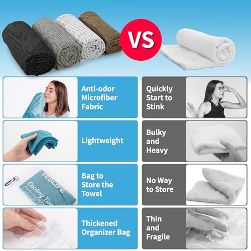 YESLIFE 4-Pack Cooling Towels (40"x 12"), Cooling Neck Wraps, Ice Towel - color: Black, Light Grey, Brown, Dark Grey