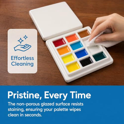 12 Grids Ceramic Palette - Durable Mixing Tray for Watercolor, Gouache, Acrylic, and Oil Paints