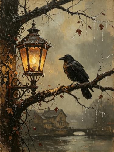Crow Diamond Painting Kits for Adults,Gothic Landscape Diamond Art Kits | DIY Full Round Drill Gem Painting Halloween Paint by Diamonds Relaxing Craft for Home Wall Decor 12x16In - color: KM1317-1