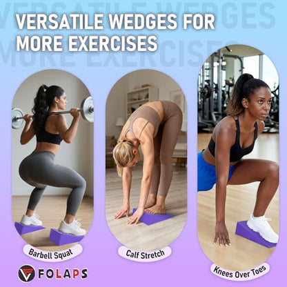 Folaps Squat Wedge Block with Guide for Heel Elevated Squat Weightlifting Slant Board for Squats with Carry Bag to Improve Mobility Balance and Strength Performance - color: Purple