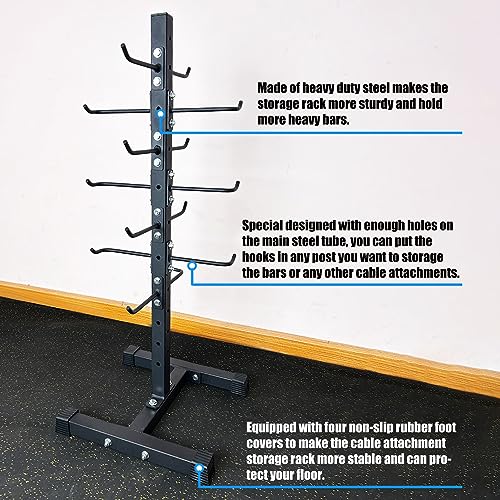 BLUSLM Cable Attachment Rack for Lat Pull Down Bar, Heavy Duty Steel Lat Bar Organizer, Gym Storage Rack for LAT Pulldown Attachments
