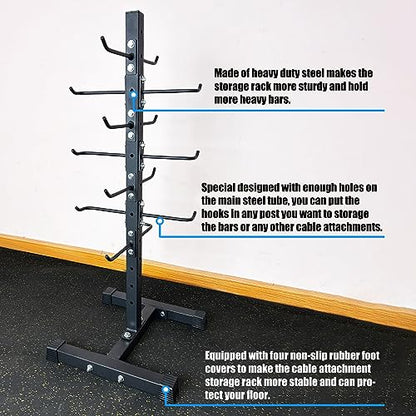 BLUSLM Cable Attachment Rack for Lat Pull Down Bar, Heavy Duty Steel Lat Bar Organizer, Gym Storage Rack for LAT Pulldown Attachments