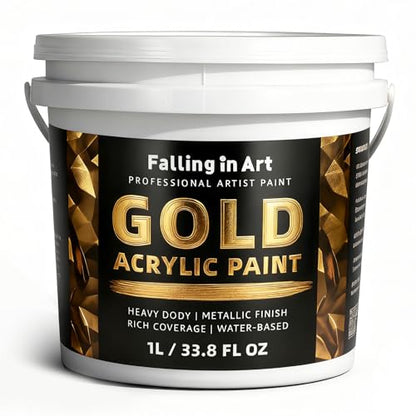 Falling in Art 33.8 Oz Heavy Body Gold Metallic Acrylic Paint, Non-Toxic | Art Craft Paints for Canvas, Wood, Clay, Fabric, Metal, Furniture - color: Gold