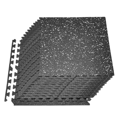 VEVOR 0.4Inch 96sq.ft 24 Tiles Gym Flooring for Home Gym, Rubber Top with High Density EVA Foam, 24 x 24In Gym Floor Exercise Equipment Mats, Interlocking Gym Mats, Puzzle Workout Mats, Black & White - color: Black & White, style: 24 Tiles (96 Sq Ft)