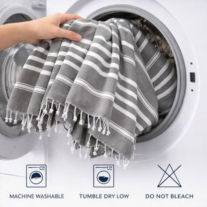 WeWove Turkish Peshtemal Beach Towels Large 39x70 Inch Set of 2-100% Cotton Soft Quick-Drying Absorbent Washable - Versatile for Beach Pool Spa Picnic Travel or Bath Use - Turkish Towels Grey - color: Grey