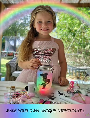 Make Your Own Mermaid Toy Night Light Lantern Jar Arts & Crafts For Girls, DIY Mermaid Gifts For Girls Ages 4 5 6-8 8-10 8-12 & Teens. Best Little Mermaid Craft Kit Projects & Kids Birthday Present - color: Turquoise- Mermaid