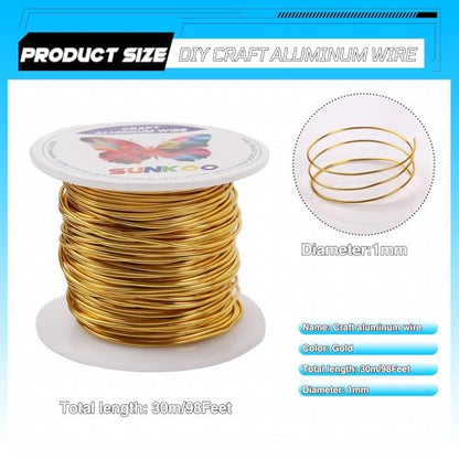 Aluminum Craft Wire,18 Gauge (1mm) Gold Bendable Wire,100 Feet Continuous Roll for Jewelry Making,Sculpting,Floral & Armature Projects - size: 18 Gauge 100Ft, style: Gold