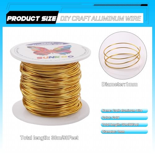 Aluminum Craft Wire,18 Gauge (1mm) Gold Bendable Wire,100 Feet Continuous Roll for Jewelry Making,Sculpting,Floral & Armature Projects - size: 18 Gauge 100Ft, style: Gold