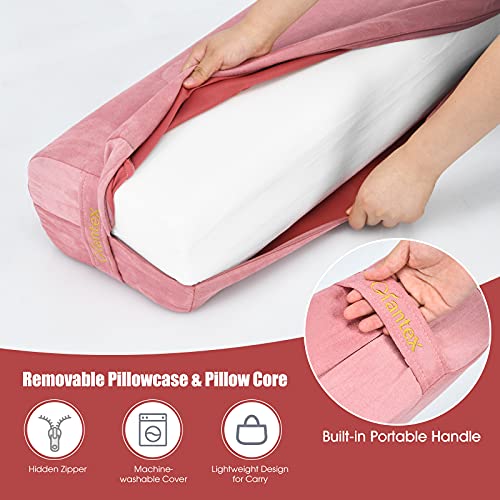 Giantex Yoga Bolster Pillow, with Carry Handle, Removable Machine Washable Soft Suede Pillowcase, Meditation Rectangular Yoga Pillow Perfect for Restorative Yoga - color: Pink