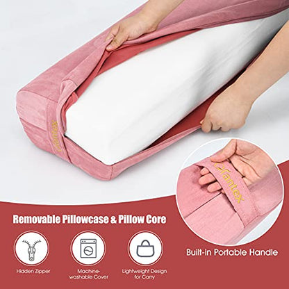 Giantex Yoga Bolster Pillow, with Carry Handle, Removable Machine Washable Soft Suede Pillowcase, Meditation Rectangular Yoga Pillow Perfect for Restorative Yoga - color: Pink