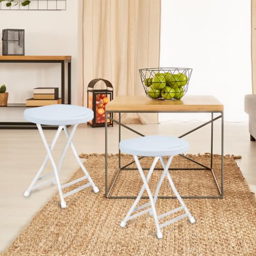 COOZMENT Folding Stool with Handle, Folding Chair,Folding Bar Stool with Non-Slip Feet,Indoor and Outdoor Foldable Stool for Adults(13"×11.5"×18") - color: Off-white, size: 18-Inch,Set of 1