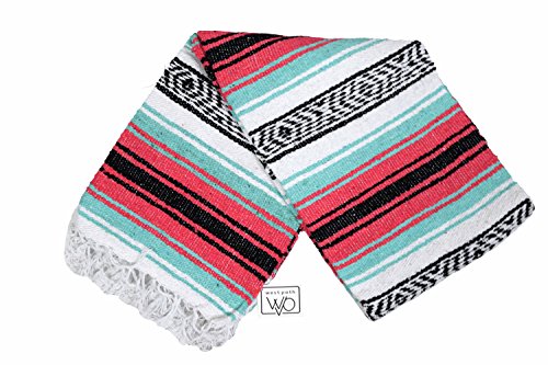 Open Road Goods Multi Color Mexican Falsa Blanket - Handwoven in Mexico - Great for The Beach, Picnics, Yoga, or a Throw! (Coral/Mint) - color: Coral/Mint