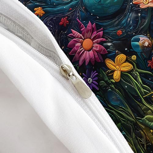 AILONEN Space Galaxy Soft Duvet Cover Set King Size,3-Piece Sun Planet Starry Flower Boho Comforter Cover Set, 1 Quilt Cover with 2 Pillowcases - color: S12, size: King
