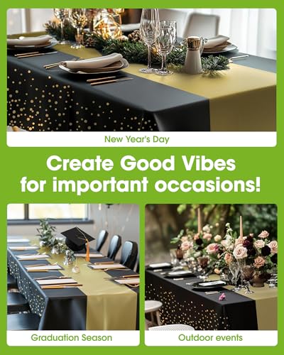 Pureegg Plastic Table Cloth Disposable 8 Pack 54 x 108 Inch, Black Gold | Graduation Party, Class of 2026, Table Runner Style, Leakproof & Sturdy, Table Cover - color: Black Gold, size: 54" X 108" Rectangle
