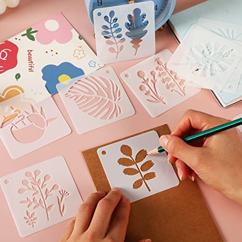 Augshy 56 Pack Flower Stencils for Painting, Butterfly and Bird, 3 Inch | Flower Butterfly Bird Stencils, for Wood Wall Floor Decor, DIY Rock Dot Painting, Art Projects - style: Flowering Plants