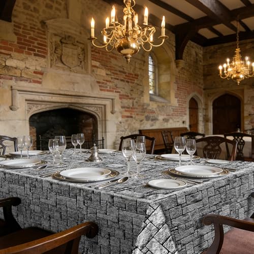 Kochorie 2 Pieces Stone Wall Plastic Tablecloths 108 x 54 Inches Disposable Waterproof Medieval Stone Brick Table Covers Rustic Western Castle Knight Themed Party Table Decorations - style: Stone Wall