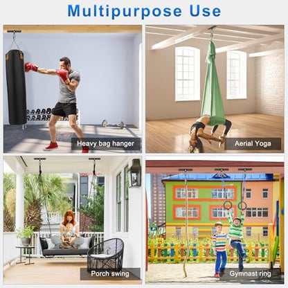 2Pack Ceiling Mount Swing Hanger with Bearing 900 LB Capacity Heavy Bag Hanger 360° Swivel Hook Hanging Chair Mount Stainless Steel Swing Hardware for Aerial Silks, Punching Bag, Hammock, Porch Swings - color: 2pack- 4 Holes Black Base Swing Hanger