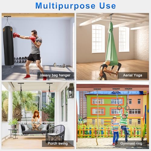 2Pack Ceiling Mount Swing Hanger with Bearing 900 LB Capacity Heavy Bag Hanger 360° Swivel Hook Hanging Chair Mount Stainless Steel Swing Hardware for Aerial Silks, Punching Bag, Hammock, Porch Swings - color: 2pack- 4 Holes Black Base Swing Hanger