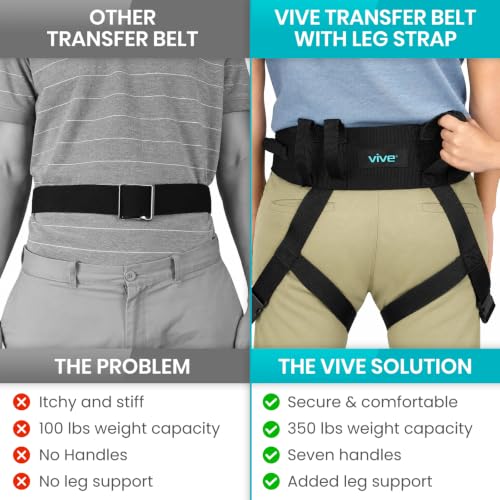 Vive Transfer Belt with Leg Loops - Medical Nursing Safety Gait Assist Device - Bariatrics, Pediatric, Elderly, Occupational and Physical Therapy - Long Strap and Quick Release Metal Buckle - 52 Inch - style: Transfer Belt With Loops