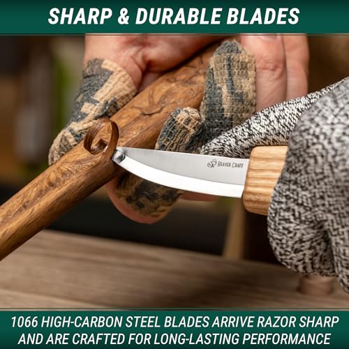BeaverCraft S01 Wood Spoon Carving Knives Set Spoon Making Tools Kit Whittling Knife Hook Knife Right-handed Bowl Cup Kuksa for Beginners Woodworking Professional Wood Carving Kit