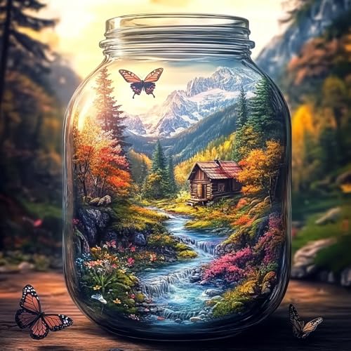Miwixy Landscape Diamond Art Kits for Adults,World in Bottle Diamond Painting Kits,5D Full Drill Gem Diamond Dots Paintings,Spring Round Diamond Art Canvas for Beginners Home Wall Decor 12 x 12 Inch - color: butterfly d