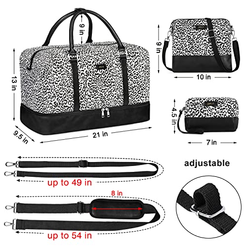 IBFUN Weekender Bags for Women, 21" Weekender Travel Bag, Travel Duffle Bag with Shoe Compartment Carry on Overnight Duffel Bag for Weekend Travel Business Trip, 3PCS - color: B2-Canvas-Leopard