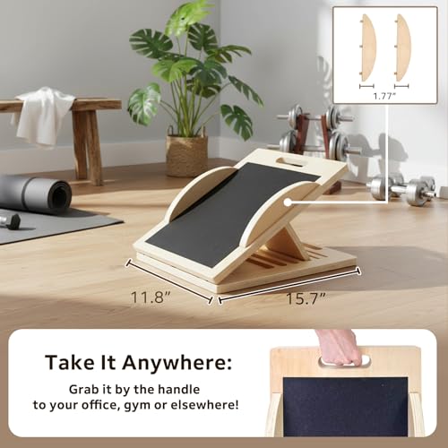 Slant Board with 6 Angles Converts to a Balance Board Premium Calf Stretcher & Wobble Board for Effective Stretching & Squats Exercise with Velour Surface