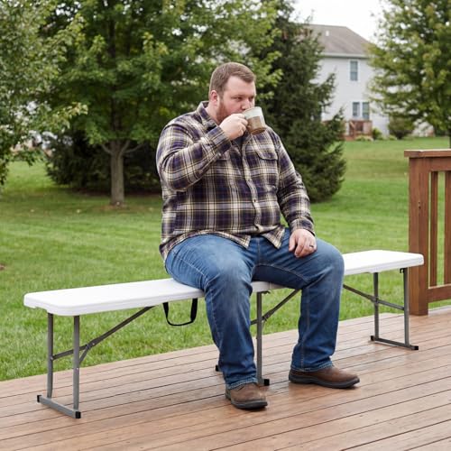 Folding Bench 6ft,Portable Plastic Bench Seat with Handle,White,2 Pack - size: 6FT Bench (2PC)