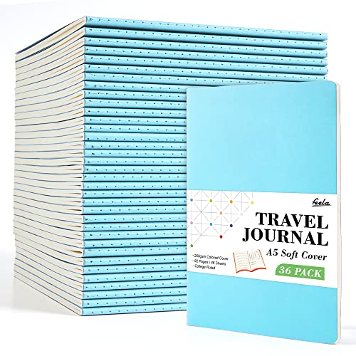 36 Pack Soft Cover Journal Bulk, Feela Lined Blank Travel Journal for Women Men Writing, Notebooks College Ruled for Work, Note Taking Notebook School Business Supplies, 8.2” x 5.5”, A5, Light Blue - color: 36 Light Blue