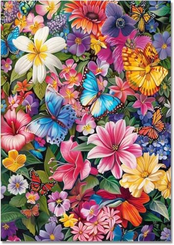 RYMILIE Flowers Diamond Art Kits for Adults Diamond Painting Kit | 5D Butterflies Diamond Art Painting Kit for Beginners, DIY Full Round Drill Gem Art Crafts for Home Wall Decor Gift - color: DP04105
