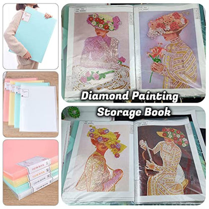 A3 Diamond Painting Storage Book, 60 Views Art Portfolio Presentations Folder with 30 Pages Protectors, 17.3x12.8in Green - color: Green