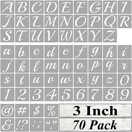 3 Inch Alphabet Letter Stencils for Painting - 70 Pack Letter and Number Stencil Templates with Signs for Painting on Wood, Reusable Cursive Letters Stencils for Chalkboard Wood Signs & Wall Art - size: 3 Inch
