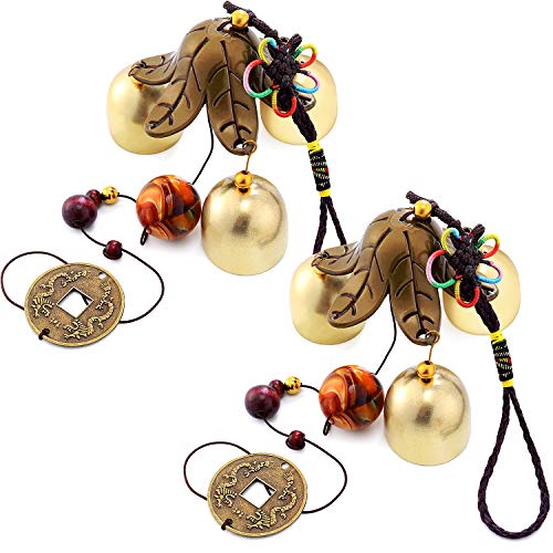 Blulu 2 Pcs Wind Chimes 3 Bells Feng Shui Wind Bell Alloy Hanging Bell Chime for Good Luck Home Garden Patio Decoration