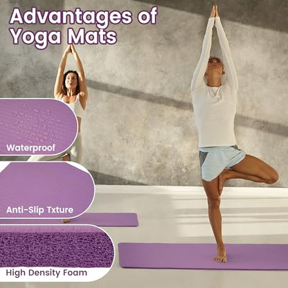 Fitvids Yoga Mat, 1/2-Inch Extra Thick High Density Exercise Mat, Anti-Tear Exercise Yoga Mat with Carrying Strap, Suitable for Various Yoga Exercises - color: Taro Purple