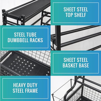 STUFFSTASH Dumbbell Rack for Home Gym, Heavy Duty Weight Rack for Dumbbells, Adjustable Dumbbell Stand with Storage, 700LB Capacity Gym Equipment Organizer with Wheels