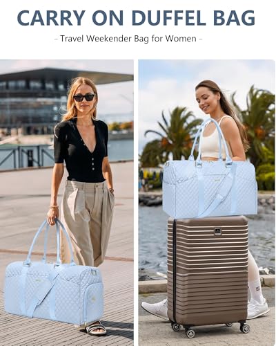 Women Weekender Travel Duffle Bag: Travel Duffel Overnight Bags with Shoe Compartment Large Carry on Tote with Toiletry Bag Weekend Traveling Yoga Gym Hospital Bag for Women with Wet Pocket Light Blue - color: 06-Light Blue, size: Large