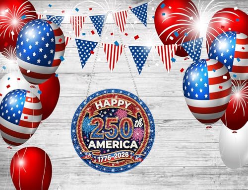 ARPADAMO Hanging Ornament Diamond Art Kits for Adult Anniversary 7.2x7.2in | 5D DIY Special Shaped Crystal Independence Day 250th America Patriotic Diamond Painting Kit,Window Hanging Gift Home Garden - color: DP03973